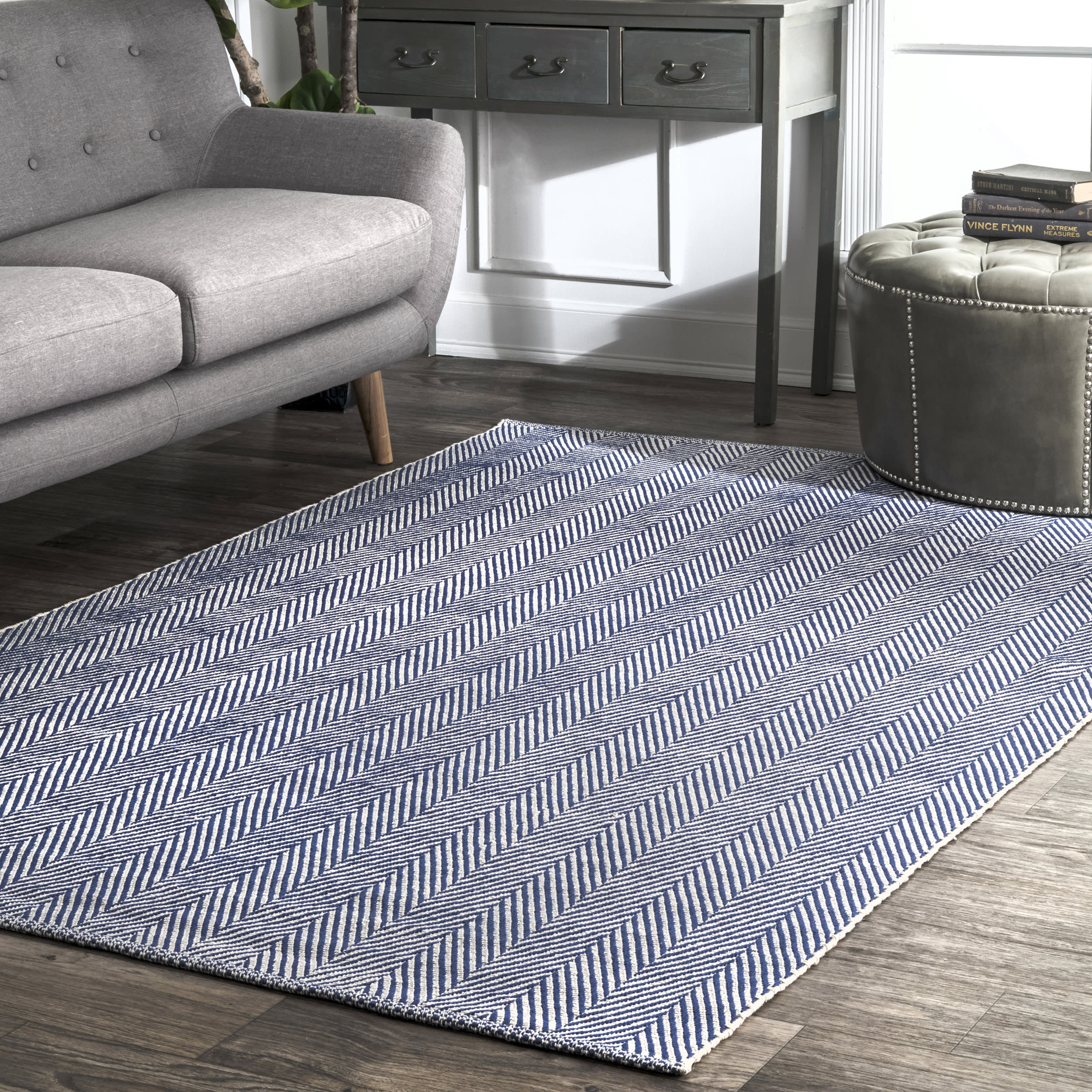 Herringbone Cotton Flatwoven Rug | Navy