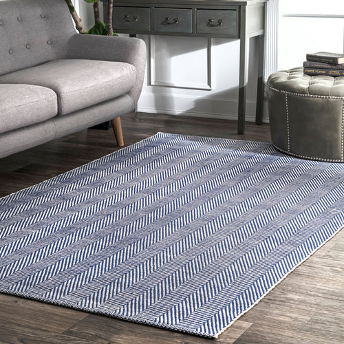 Herringbone Cotton Flatwoven Rug | Navy