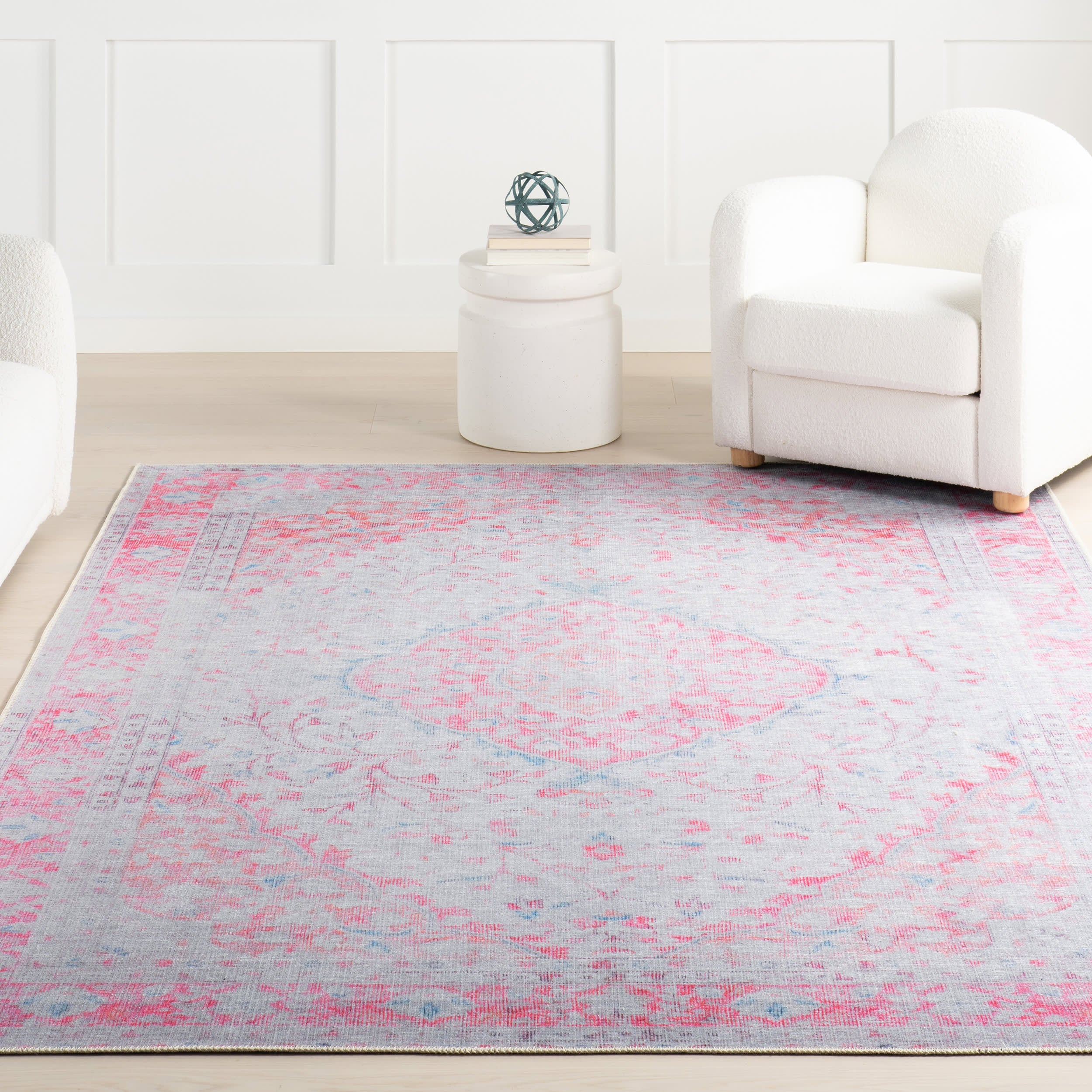 Washable Medallion Flatweave Rug | Pink