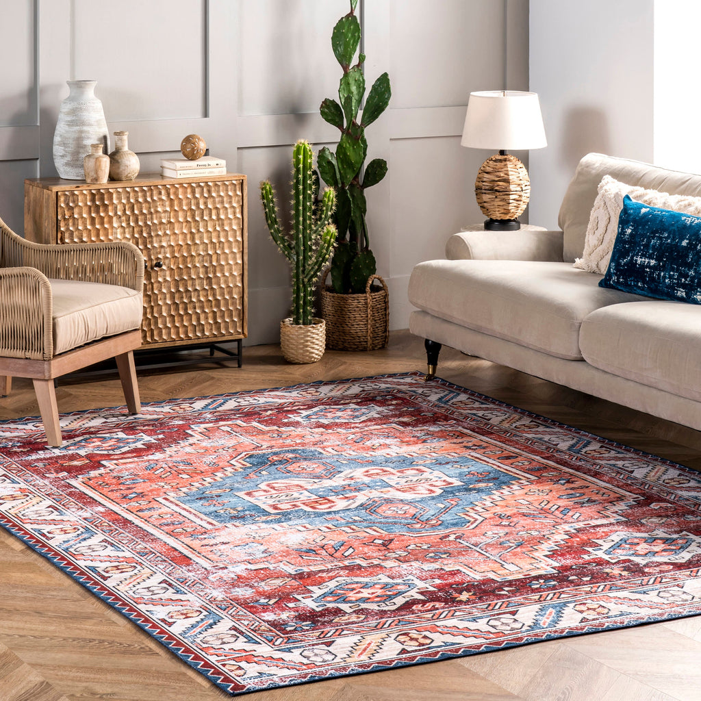 Oriental Medallion Washable Rug | Rust