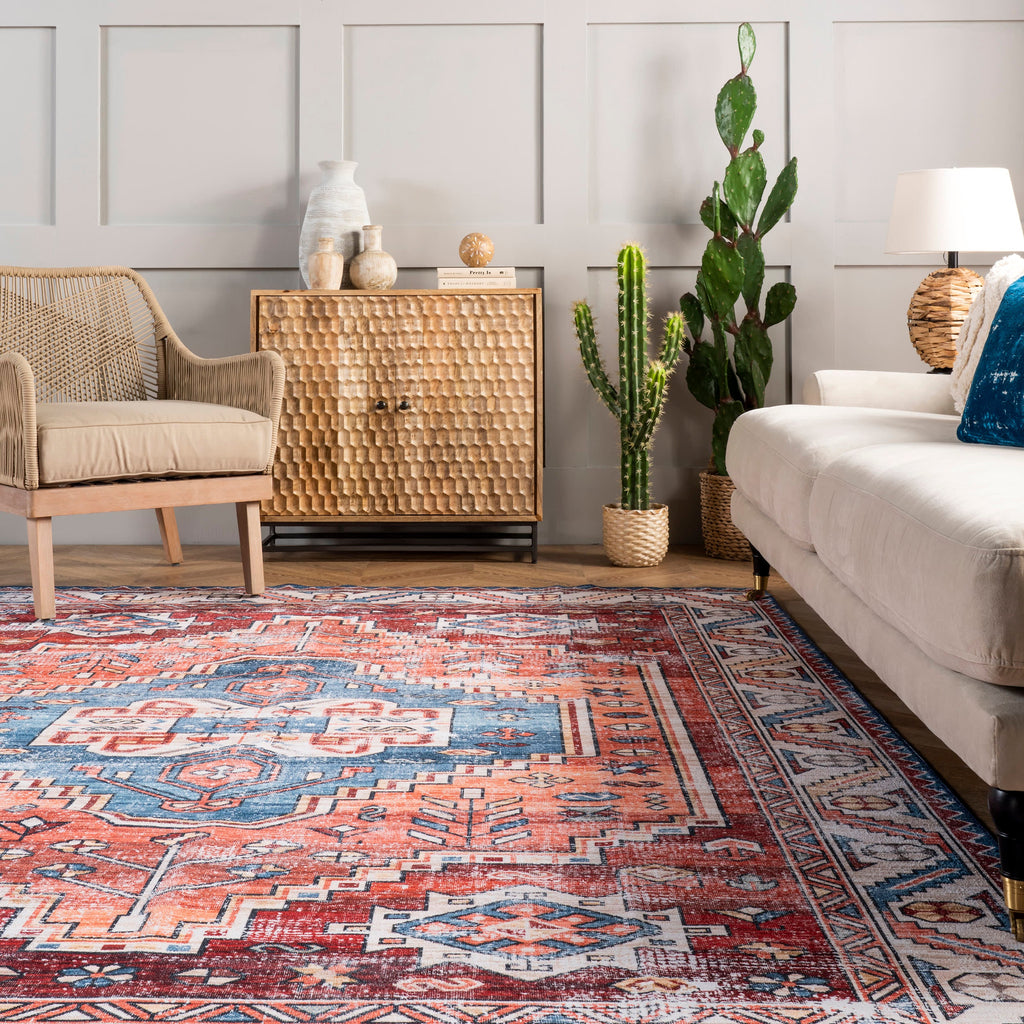 Oriental Medallion Washable Rug | Rust