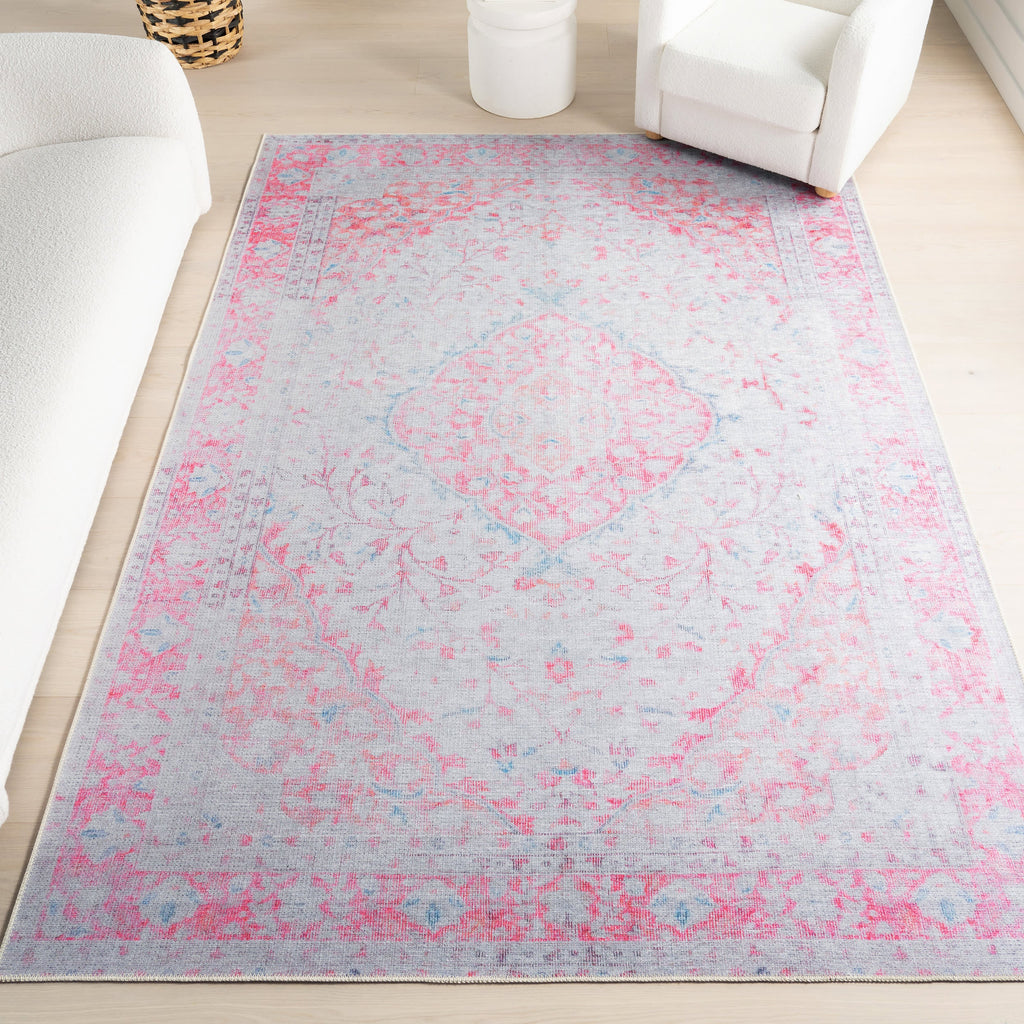 Washable Medallion Flatweave Rug | Pink