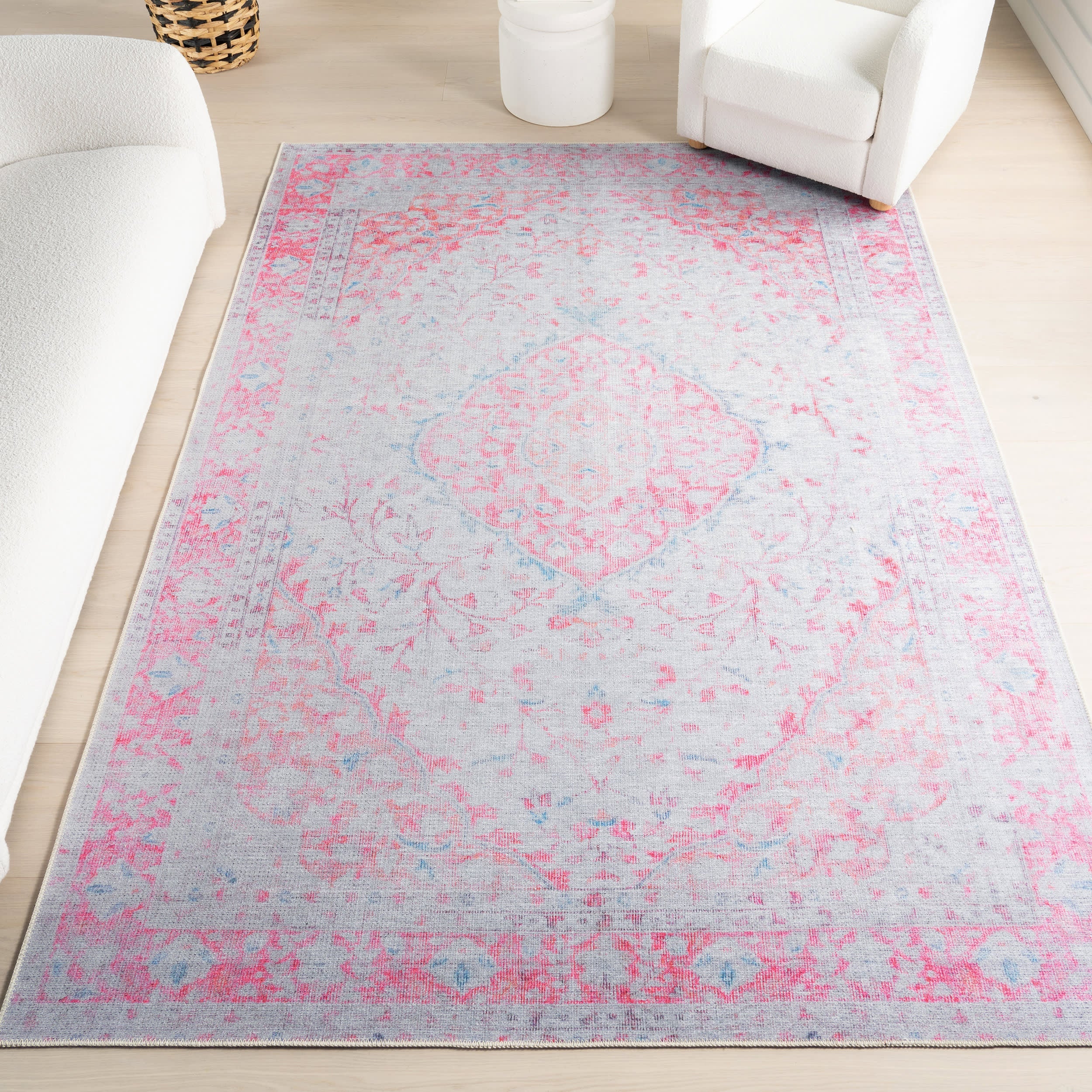 Washable Medallion Flatweave Rug | Pink