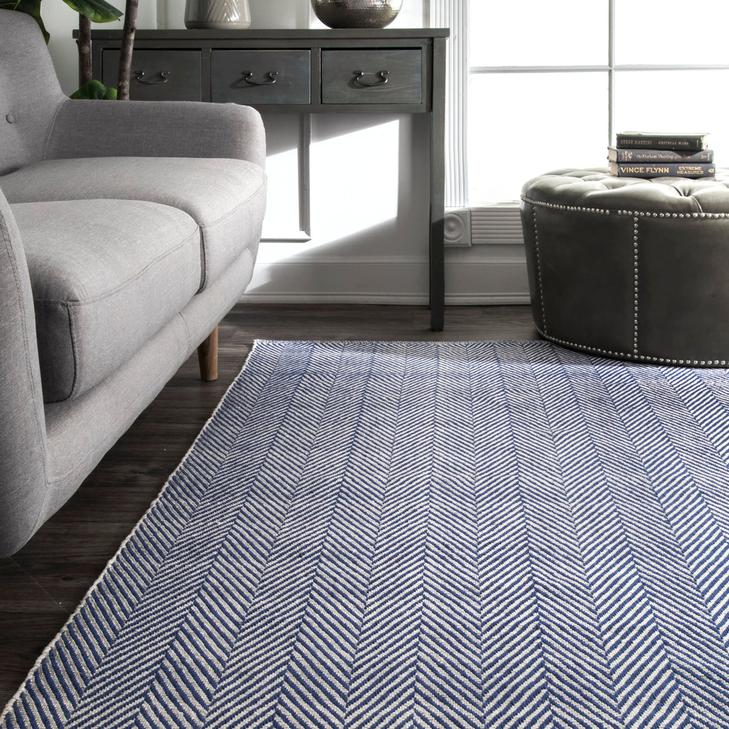 Herringbone Cotton Flatwoven Rug | Navy