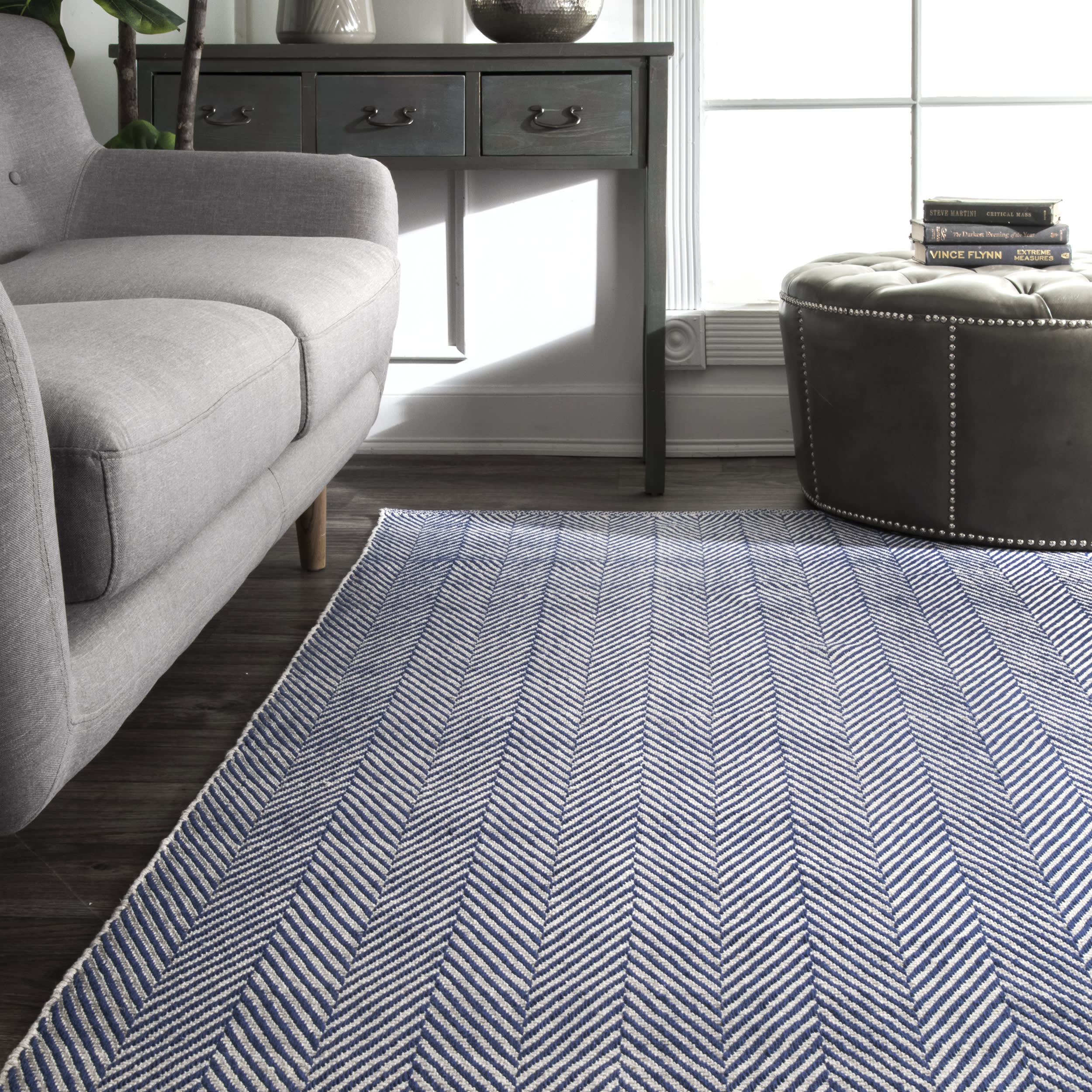 Herringbone Cotton Flatwoven Rug | Navy