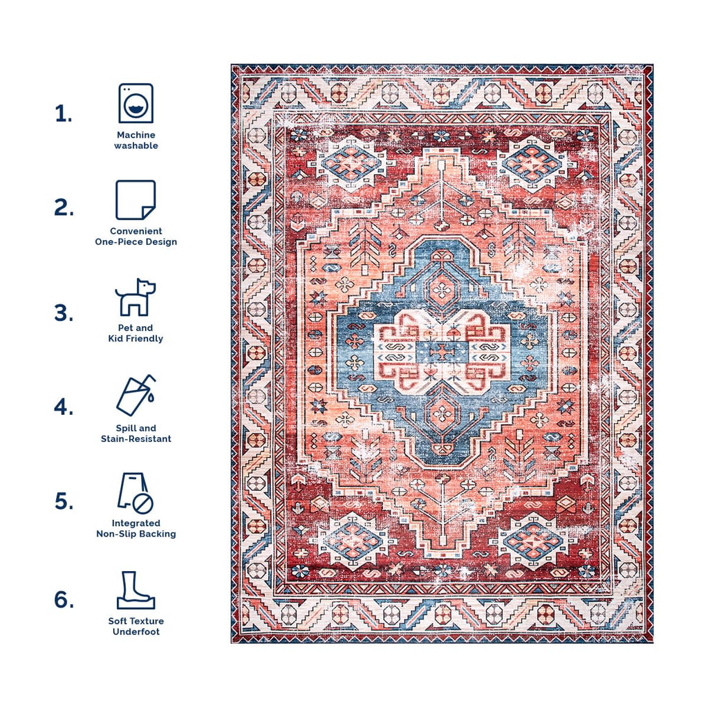 Oriental Medallion Washable Rug | Rust