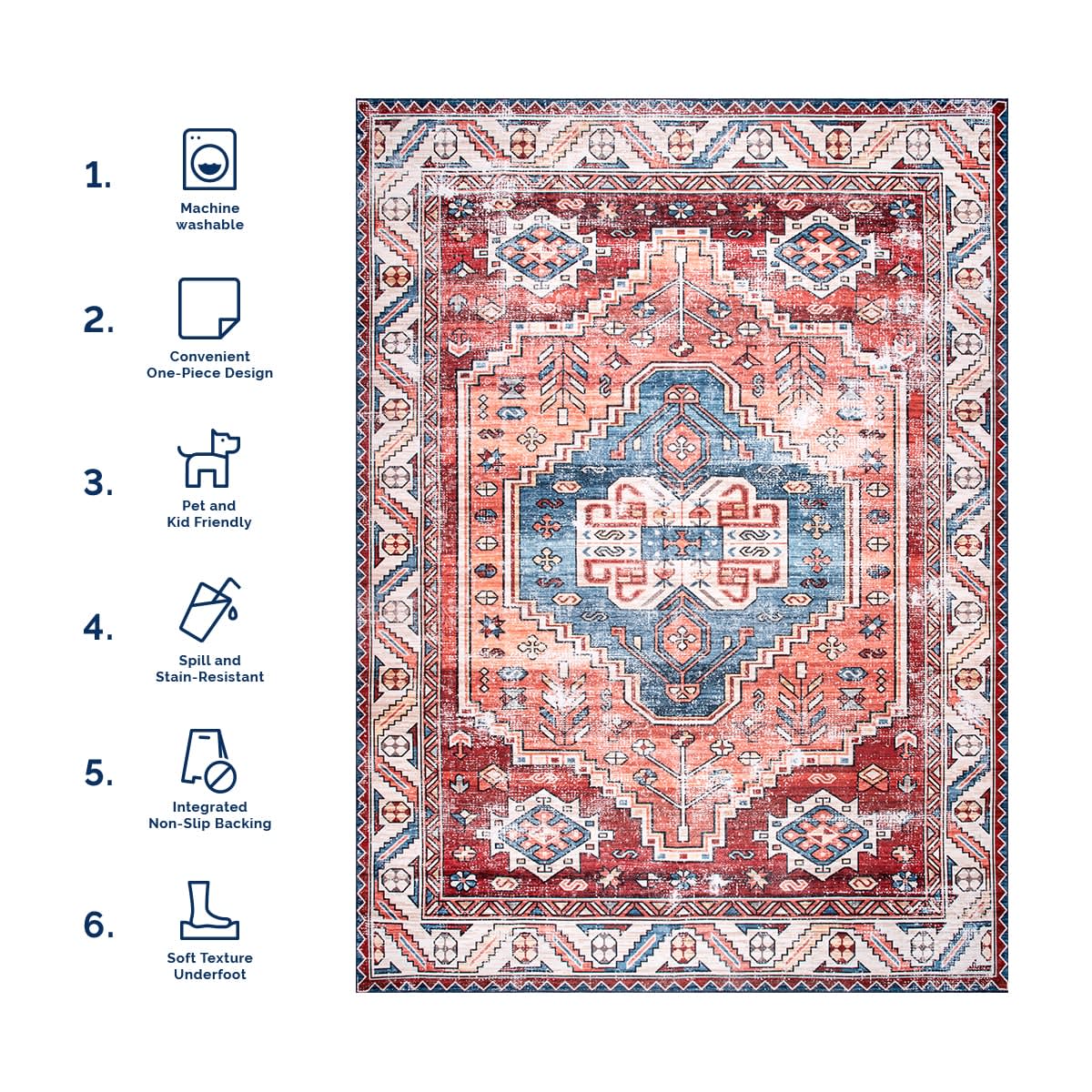 Oriental Medallion Washable Rug | Rust